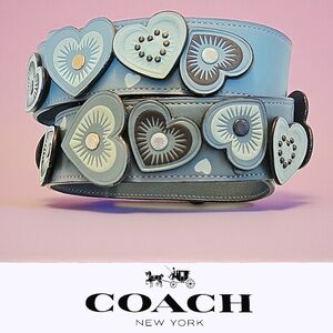 Light Blue COACH Heart Appliqué Leather Novelty Strap NWOT